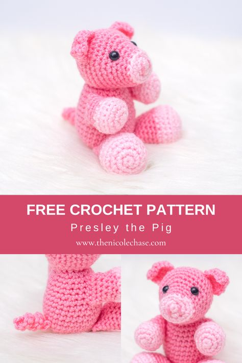 Presley the Pig - Free Crochet Pattern — Nicole Chase: Free Crochet Patterns for Beginners Pig Crochet Pattern, Diy Crochet Amigurumi, Fun Crochet Patterns, Food Amigurumi, Vendor Table, Pig Crochet, Amigurumi Food, Crochet Pig, Rose Crochet