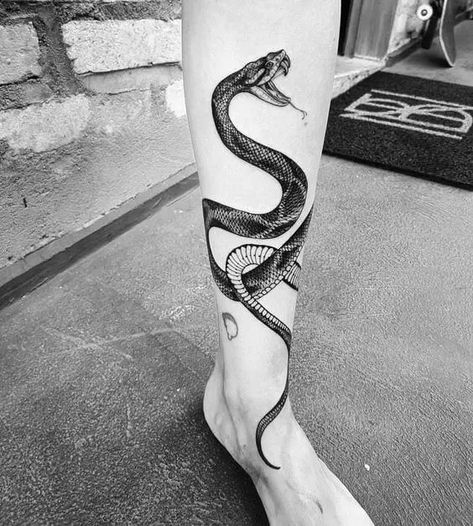 Top 15+ Coiled Snake Tattoo Ideas - PetPress Gotik Tattoo, Serpent Tattoo, Coiled Snake, Snake Tattoo Design, 4 Tattoo, Leg Tattoo Men, Calf Tattoo, Lip Tattoos, Top Tattoos