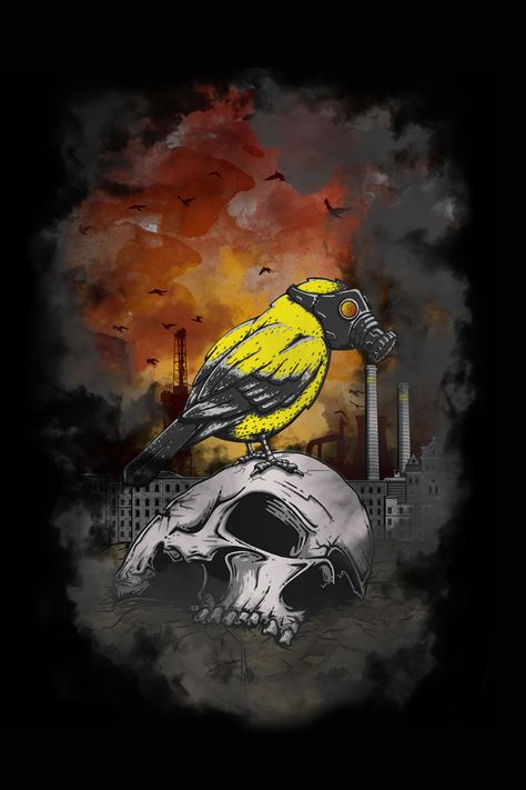 Another apocalyptic illustration putting a small bird in a strange world.  This artwork is a reflexion of the climate change that is in progress on the planet.  #MAXIMEARCHAMBAULT #VECTORARTWORK #skull #bird #pollution #gasmask #climatechange  #globalwarming Air Pollution Art, Save Environment Posters, Pollution Poster, Air Pollution Poster, Save Environment, Drawing Competition, Globe Art, Poster Drawing, Book Art Drawings