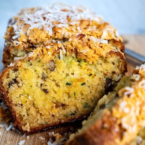 Simple & Moist Pina Colada Zucchini Bread Recipe – Tastilly Pina Colada Zucchini Bread Recipes, Pineapple Dream Pie Recipe, Pina Colada Zucchini Bread, Snack Breads, Orange Zucchini Bread Recipe, Copycat Recipes Desserts, Specialty Breads, Poppyseed Bread, Craft Mirror