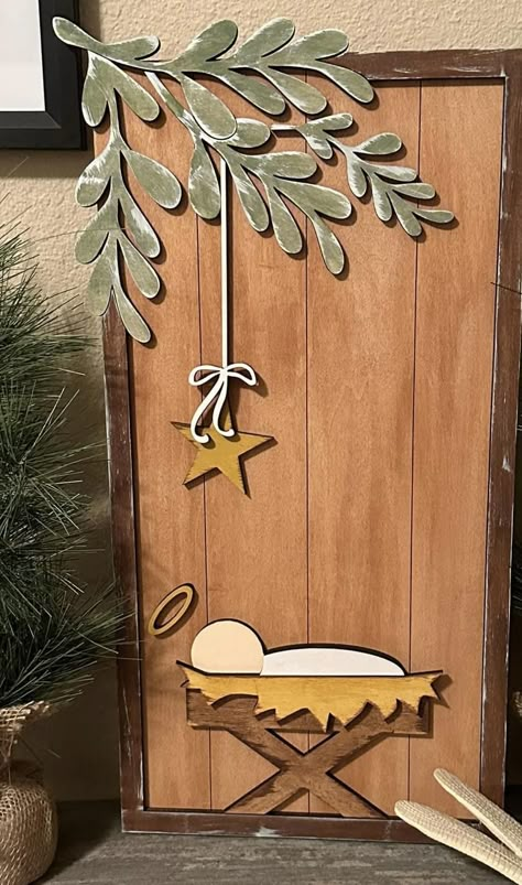 Diy Wooden Manger, Outdoor Christian Christmas Decorations, Parking Meter Christmas Decorations, Wooden Manger Nativity Diy, Indoor Nativity Scene Ideas, Wooden Nativity Diy, Nativity Decorations Christmas, Diy Outdoor Nativity, Nativity Scene Decor Ideas