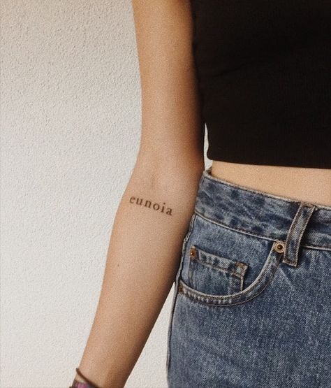 Eunoia Tattoo, Mindful Tattoo, Agape Tattoo, Portuguese Tattoo, Forearm Tattoo Quotes, Tiny Heart Tattoos, Tattoos Infinity, Tattoos Mandala, Inspiration Tattoo