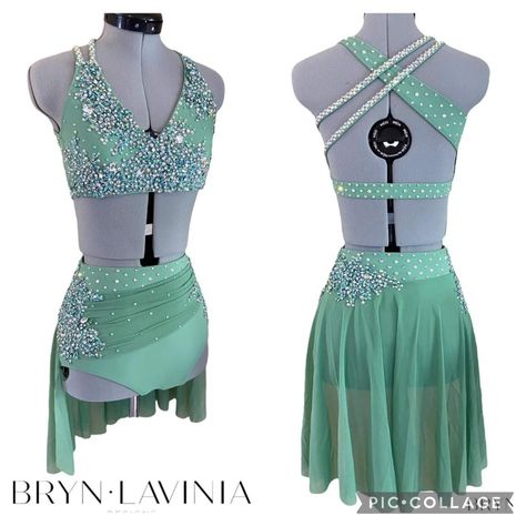 Green Dance Costume, Lyrical Dance Outfits, Lyrical Dance Costumes, Contemporary Dance Dress, Solo Dance Costumes, Dance Costumes Dresses, Cute Dance Costumes, Lyrical Dresses, Figure Skating Competition Dresses