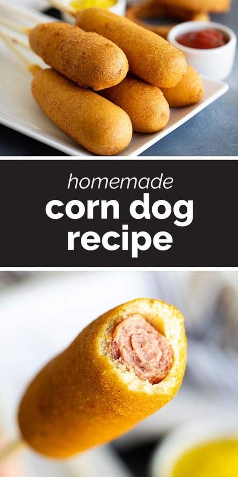 Perfect for when you can’t make it to the fair or carnival, this Homemade Corn Dog Recipe will definitely fill that craving! Crisp on the outside, these corn dogs are loved by both kids and adults. #recipe #corndog #hotdog #homemade Homemade Corn Dogs, Corn Dog Recipe, International Meals, Homemade Corndogs, Corndog Recipe, Dog Bread, Carnival Food, Corn Dog, Hot Dog Recipes