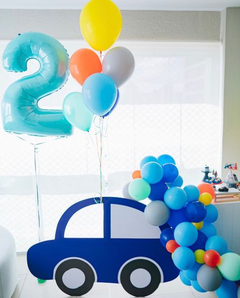 Car Theme Bday Decor, Cars Theme Birthday Party Decorations Simple, Car Theme Birthday Decorations, Car Theme Decoration Ideas, Car Birthday Decorations Ideas, Transportation Birthday Theme, Transportation Birthday Party, Cars Birthday Party Decorations, 2nd Birthday Party For Boys