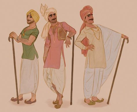 Historical Indian Clothing, Hindu Character Design, Indian Man Character Design, Indian Male Character Design, South Asian Character Design, Indian King Illustration, Desi Character Design, Indian Concept Art, Indian Character Design