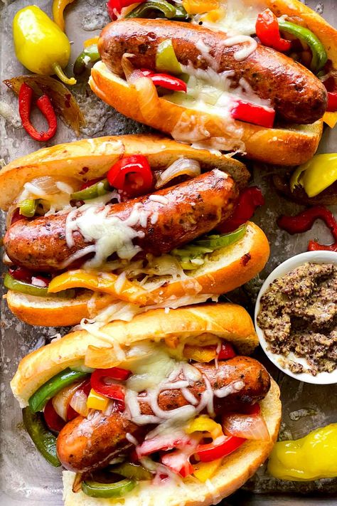 Air Fryer Brats, Sausage And Peppers Sandwich, Italian Subs, Italian Sausage Sandwich, Sausage Peppers And Onions, Sausage Peppers, Sausage Sandwiches, Italian Sausage Recipes, Hot Sausage