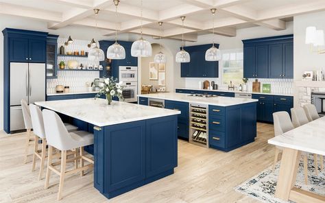 Admiral blue shaker Blue Shaker Kitchen Cabinets, Blue Shaker Cabinets, Blue Shaker Kitchen, Shaker Cabinet Doors, Coastal Kitchen Design, Admiral Blue, Rta Kitchen Cabinets, Free Kitchen Design, Blue Kitchen Cabinets