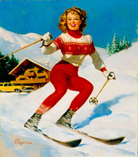 Elvgren Snow Bunny Vintage Skiing, Vintage Ski Posters, Ski Bunnies, Ski Vintage, Vintage Pin Ups, Gil Elvgren, Ski Posters, Ski Fashion, Pinup Art