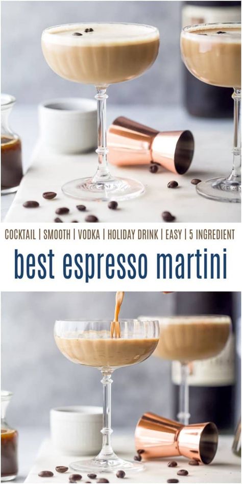 This Chilled Espresso Martini Recipe is made with espresso, coffee liquor, vodka and bailey's irish cream for one smooth sip! It's the perfect after-dinner drink for the coffee lover! #cocktailrecipe #holidaycocktail #holidaydrink #coffeelover #espressomartini #martinirecipe #vodkarecipes Coffee Martini Recipe Baileys Irish Cream, Blended Espresso Martini, Expresso Martini Creamy, Espresso Martini With Kalua, Expresso Martini Recipe Baileys, Baileys Expresso Martini, Espresso Martini Pudding Shots, Coffee Liquor Recipes, Easy Expresso Martinis