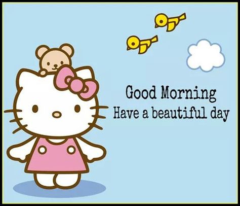 Hello Kitty Good Morning Quotes, Hello Kitty Morning, Good Morning Hello Kitty, Texting Stickers, Cute Good Morning Gif, Welcome Gif, Hello Kitty Printables, Daily Greetings, Hello Kitty Images