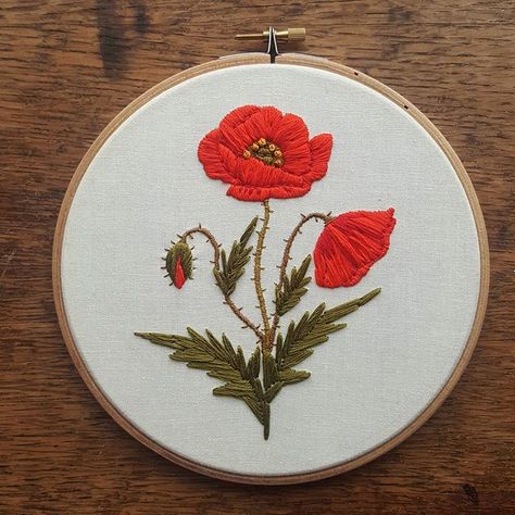 Poppy piece, hand embroidered. *SOLD* #embroidery #embroideryhoop #embroideryart #botanical #poppies #handembroidery #handmade… Crewel Embroidery Patterns, Crewel Embroidery Kits, Learn Embroidery, 자수 디자인, Crewel Embroidery, Hand Embroidery Stitches, Embroidery Hoop Art, Hand Embroidery Patterns, Embroidery Tutorials