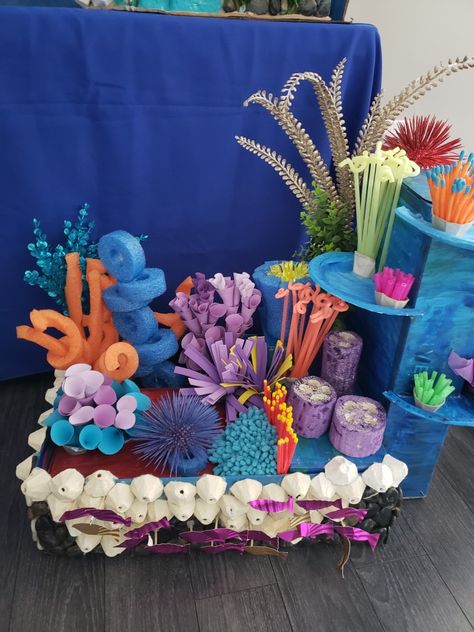 Ocean Diorama, Plastic Sculpture, Scuba Vbs, Exhibition Project, Under The Sea Decorations, Ocean Projects, Underwater Theme, Ocean Party, Sea Decor