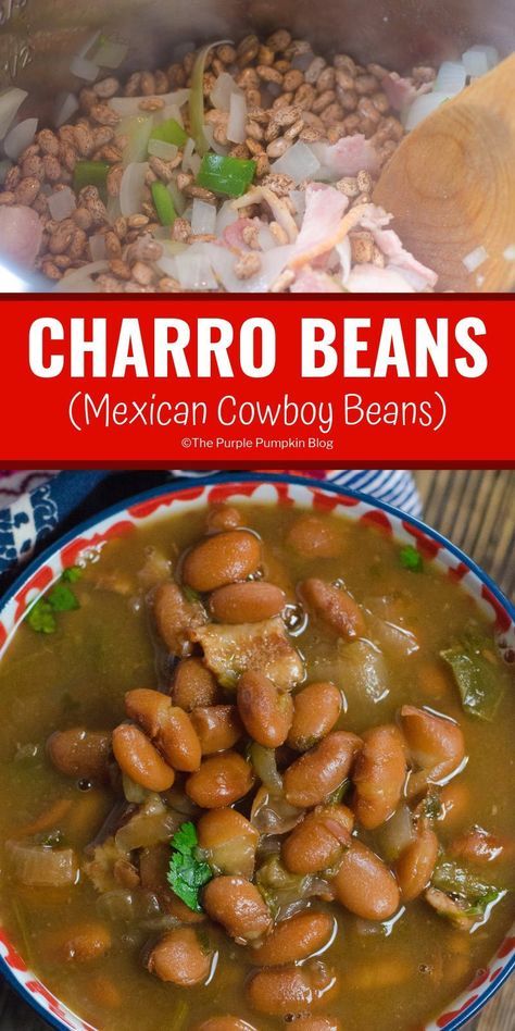 Charo Beans Recipe, Beans Mexican, Mexican Slow Cooker, Mexican Cowboy, Charro Beans, Cowboy Beans, Authentic Mexican Recipes, Mexican Cooking, Crockpot Recipes Slow Cooker