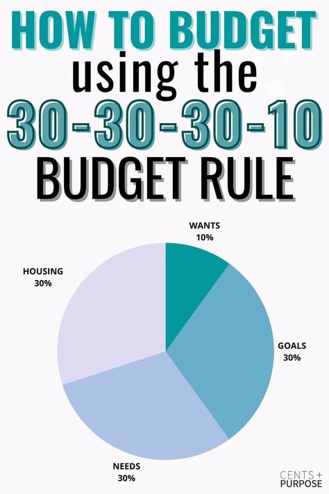 Pie graph in cool colors with text that reads: How to budget using the 30-30-30-10 budget rule Budget Rule, Budget Percentages, Financial Budget Planner, Personal Budget Planner, Money Management Activities, Money Planner, How To Split, Budget Categories, Financial Motivation