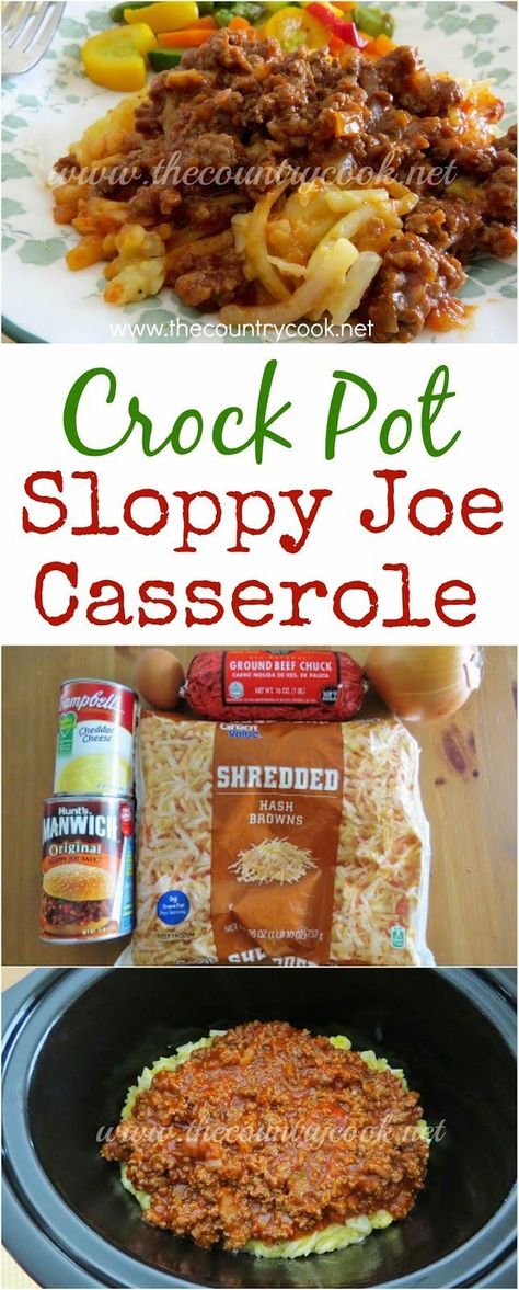 Crock Pot Sloppy Joe, Crock Pot Sloppy Joes, Sloppy Joe Casserole, Sloppy Joe Sauce, Shredded Hash Browns, Crock Pot Food, Country Cook, The Country Cook, Interesting Recipes