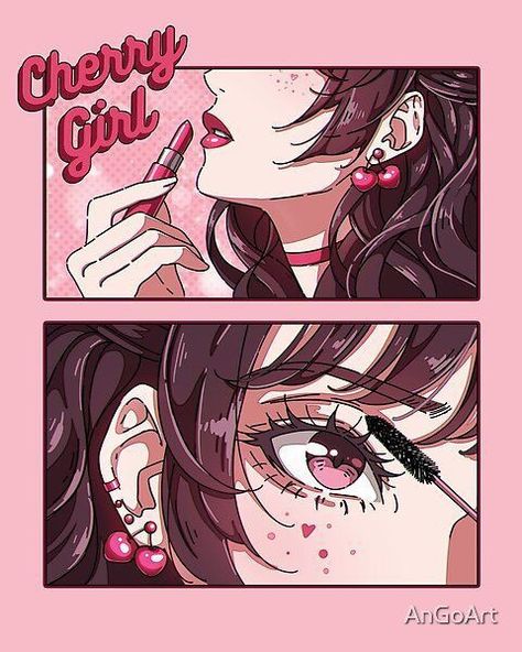 Fashion Anime Art, Cherry Anime Aesthetic, Anime Pop Art Aesthetic, Fashion Anime Aesthetic, Comic Aesthetic Art, Pink Pop Art Aesthetic, Makeup Anime Aesthetic, Pop Anime Aesthetic, Makeup Aesthetic Drawing