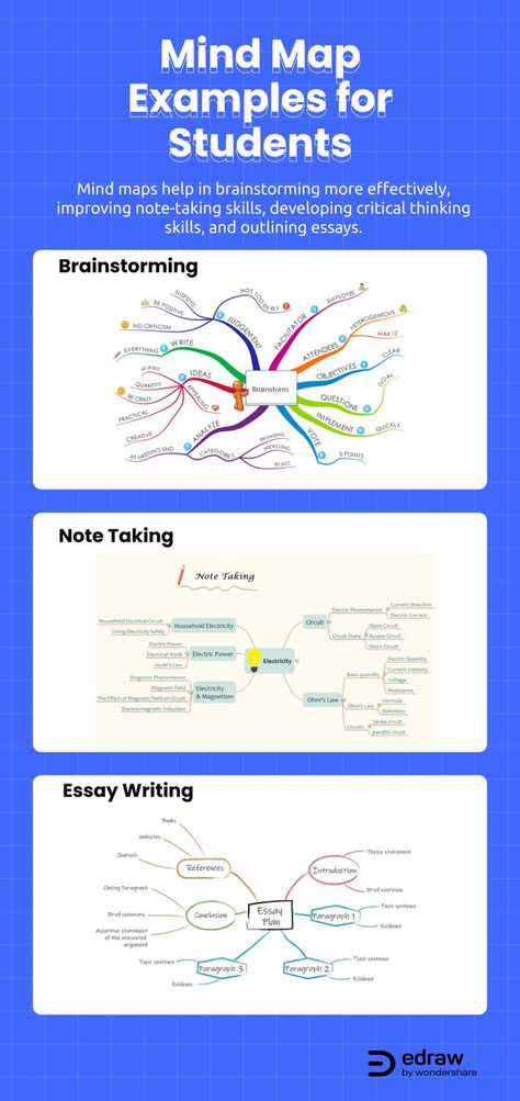 Mind maps are a great tool that is used for enhancing the learning experience of students. It helps in brainstorming more effectively, improving note-taking skills, developing critical thinking skills, and outlining essays. Various free education mind map templates are created in advance. Personalize, print and post your own education mind maps online through EdrawMind. Mind Map Examples Student, Mind Map Online, Mind Map Examples, Learn Economics, Mind Map Free, Essay Plan, Mind Map Template, Mind Map Design, Thinking Maps