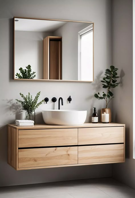 Bathroom Functional Design, Skandi Style Bathrooms, Bathroom Vanity Styles, Scandi Style Bathroom, Bathroom Designs 2024, Bathroom One Sink, Bathroom Design 2024, Bathroom Ideas Vanity, Bathroom Vanity Design Ideas