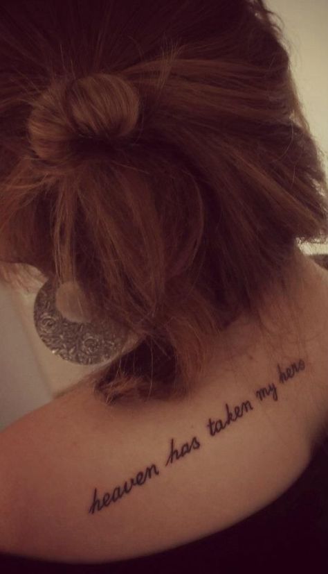 Heaven has taken my hero (so cute) back tattoo Lost Loved Ones Tattoo, Tattoos Pinterest, Heaven Tattoos, Remembrance Tattoos, Lost Loved Ones, Omerta Tattoo, Tattoos Skull, Dad Tattoos, Memorial Tattoo