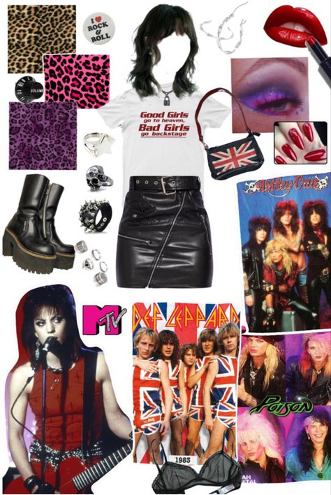 80 Metal Fashion, 90s Rock Fashion 1990s, Motley Crue Outfit Women, 80s Rock N Roll Outfits, 80s Glam Metal Aesthetic, Glam Punk Aesthetic, I’m With The Band Outfits, 80s Metal Head Outfits, Rod Stewart Concert Outfit