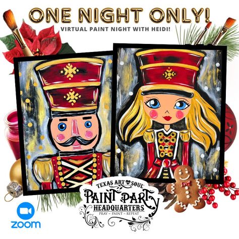 Join me for a Nutcracker Paint Party over Zoom! REGISTER HERE: (LINK IN BIO) To help you make your decision to join PPHQ, I wanted to give you a really cool bonus! OFFERED TODAY ONLY! We are hosting a fun Zoom Paint Night and PPHQ Holiday Party together! Sign up for Paint Party Headquarters BEFORE the DOORS CLOSE TONIGHT, so we can paint Mr. and Mrs. Nutcracker and celebrate the Holiday season together over Zoom! The Doors Close TONIGHT at midnight. Join Paint Party Headquarters, before yo... Register Here, Texas Art, Paint Night, At Midnight, Today Only, Paint Party, Craft Fair, Mr And Mrs, The Doors