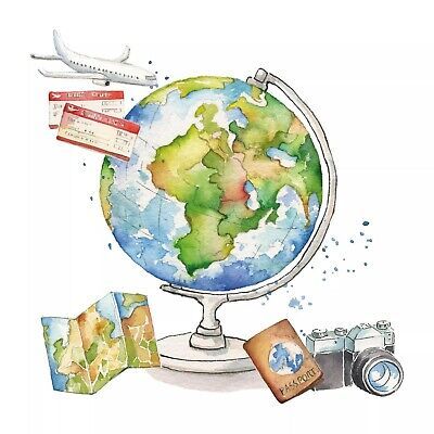 4 Lunch Paper Napkins for Decoupage, Party, Table, Craft, Voyage, One World | eBay World Map Drawing, Watercolor Globe, Map Drawing, Napkins For Decoupage, Decoupage Glass, Travel Tickets, Paper Napkins For Decoupage, Travel Globe, Napkin Design