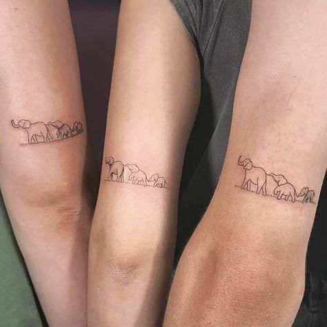 Elephants Siblings Tattoo Mom Brother And Sister Tattoo, Slibings Tattoo, Half And Half Tattoos For Best Friends, Lost Sibling Tattoo, 2 Brothers 1 Sister Tattoo, Matching Tattoos Three, Three Sibling Tattoos, Tattoo Siblings, Siblings Tattoos