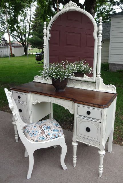 Vanity With Mirror, Vanity Makeover, Antique Vanity, Furniture Rehab, Distressed Furniture, French Vanilla, Refurbished Furniture, Furniture Restoration, Paint Furniture