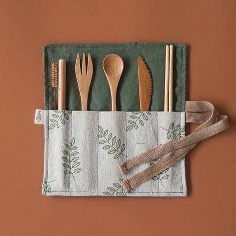 Reusable Utensils, Bamboo Cutlery, Spoon Fork Knife, Bamboo Utensils, Packing Bags, Dinner Service, Outdoor Picnic, Spoon Fork, Creation Couture