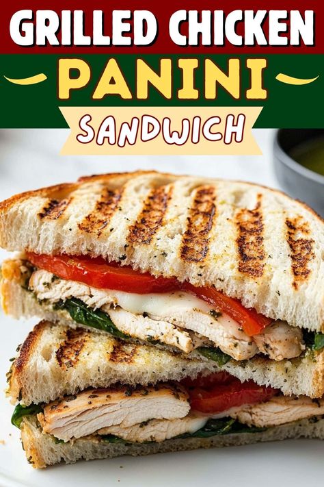 This grilled chicken panini sandwich has all the best Italian flavors. From the pesto and Provolone to the juicy grilled chicken, it's hard to beat. Italian Chicken Panini, Home Made Sandwiches, Chicken Panini Recipes, Grilled Chicken Panini, Italian Grilled Chicken, Warm Sandwiches, Chicken Panini Sandwiches, Chicken Pomodoro, Italian Chicken Breast