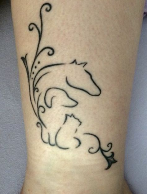 Horse Dog And Cat Tattoo, Horse Dog Cat Tattoo, Horse And Dog Tattoo, Small Horse Tattoos For Women, Small Horse Tattoo, Animal Lover Tattoo, Cat Lover Tattoo, Horse Decals, Cat And Dog Tattoo