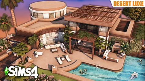 Modern Desert Mansion, Sims 4 Desert Luxe, Sulani Homes Sims 4, Sims 4 Oasis Springs, Desert Modern House, Sims 4 Beach House, Desert Luxe, Modern Desert Home, Sims 4 Modern House