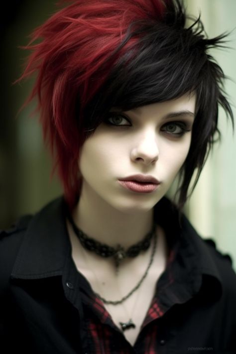 Punk Haircuts For Women Medium, Emo Haircuts Medium, Modern Emo Hair, Emo Hair Ideas, Short Emo Hair, Pixie Hair Color, Emo Haircuts, Punk Rock Hair, Emo Hairstyles