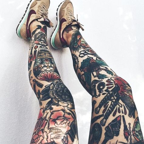 27+ Leg Sleeve Tattoo Designs, Ideas | Design Trends ... #tattooideas #womentattoos Women Finger Tattoos Ideas, Women Finger Tattoos, Patchwork Leg Sleeve, Traditional Leg Sleeve, Finger Tattoos Ideas, Tattoo Leg Sleeve, Leg Sleeve Tattoos, Full Leg Tattoos, Tattoo Leg