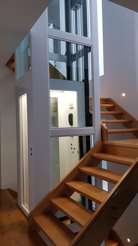 Lift Design For Home, House Lift Design, House Elevator, Wrap Staircase, Stair Layout, Home Lift, House Lift, Glass Lift, Elevator Design