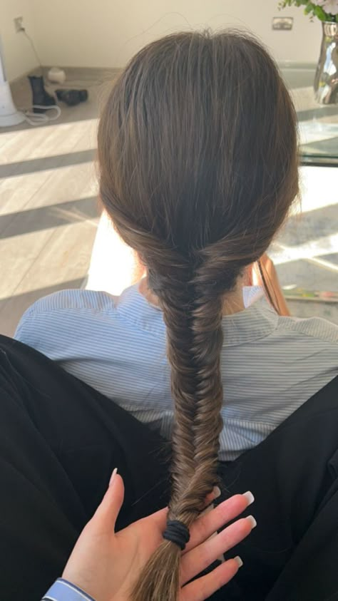 #hairstyles #fishtail #plaits #hair Brunette Fishtail Braid, Hairstyle With Plaits, Braided Hairstyles Fishtail, Fishbraids Hairstyles, One Plait Hairstyles, Fish Tale Hairstyles, Hairstyles Plats, Two Plaits Hairstyles, Plaiting Hairstyles