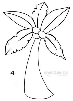 How To Draw a Palm Tree Step 4 Doodle Palm Tree, Palm Tree Coloring Page, Palm Tree Doodle Simple, Cartoon Palm Tree Drawing, Coconut Tree Outline, Palm Tree Outline, Free Palm Tree Coloring Pages, Tropical Quilts, Tree Outline