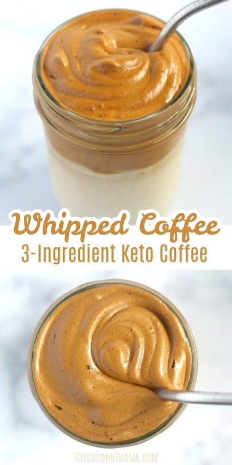 Creamy whipped coffee (also know as Dalgona Coffee) is a beverage made with instant coffee, sugar (or sweetener), and water. It's whipped into a creamy coffee and is served cold over chilled milk. Low Carb Cold Coffee Drinks, Keto Frappe Recipe, Creamy Coffee Recipe, Instant Coffee Whip, Coffee With Instant Coffee, Coffee Sweetener, Whipped Coffee Recipe, Keto Beverages, Cookies Cheesecake