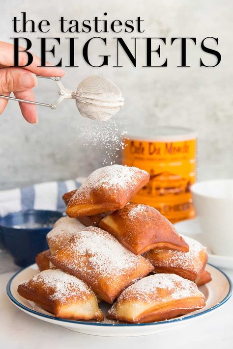 These are the fluffiest, tastiest Beignets this side of New Orleans. Made with a flavorful dough, these fried pastries are crisp on the edges and pillowy soft in the center. Sprinkle yours with a generous amount of powdered sugar and enjoy with a mug of café au lait. #beignets #doughnuts #donuts #fritters #pastries #frieddough #cafedumonde #chicorycoffee #cafeaulait #breakfast #brunch #MardiGras via @ediblesense Beignets New Orleans, Fried Pastries, Simple Family Meals, Yeast Dough, Scrumptious Food, Drink Inspiration, Appetizer Ideas, Traditional Recipes, Black Food