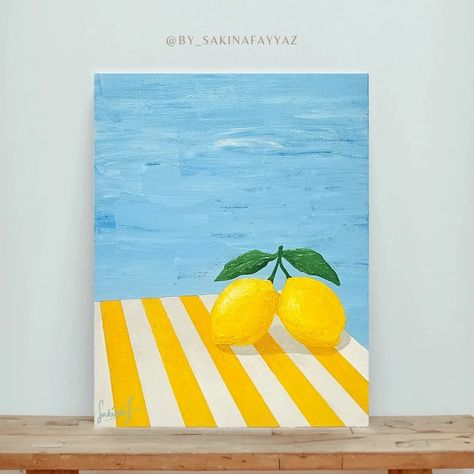 When my husband first saw this painting, he exclaimed, "Oh! It's a lemon party!" 🍋🍋 And I thought, why not?! That actually suits the painting quite well! 🤭 So, here it is— Pictured: "Lemon Party" Size: 20 x 15 cm (8" x 6") Acrylic on canvas board 💛 Available for sale! DM if interested. Do you think the title suits the painting? Let me know in the comments!👇🏼 P.s. The background was inspired by @anne_deppe 's photography. . . . . . . . . #artforsale #contemporaryart #originalartwork #artlo... 6×8 Canvas Painting, 6 By 6 Canvas Painting, Summer Painting Ideas On Canvas Easy, Blue Themed Paintings, August Painting Ideas, Paint Party Canvas Ideas, Paint Inspo Easy Acrylic, Poster Painting Ideas, Painting Lemons Easy