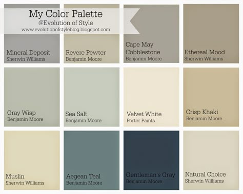 Hello! Im thinking with the changes that Ive made here in terms of paint colors, that I should... My Color Palette, Benjamin Moore Gray, Interior Paint Colors Schemes, Porter Paint, House Color Palettes, Revere Pewter, Paint Color Schemes, Gray Paint, House Color Schemes