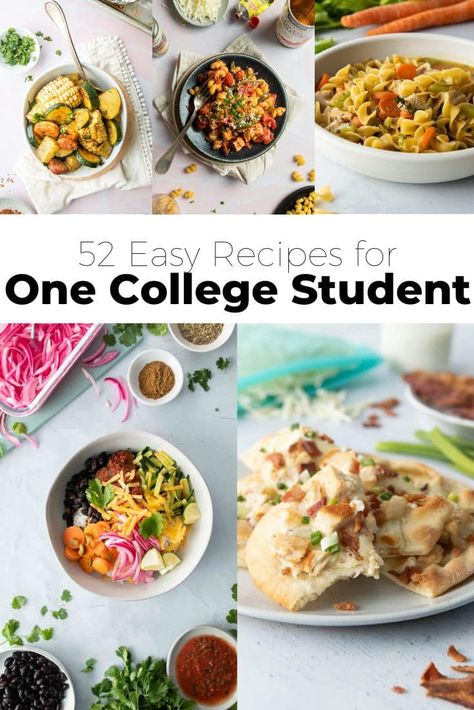 Healthy College Student Meals, Cheap One Person Meals, Dinner Ideas Single Person, Easy Dinner Ideas College, Simple Single Serve Meals, Simple Dinner Ideas For One, Easy Dinner Recipes Single Serving, Easy Recipes For College Students Quick, College Recipes Cheap