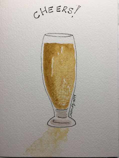 watercolor pilsner beer glass Watercolour Wine Glass Painting, Beer Watercolor, Watercolor Whiskey, Drink Watercolor Painting, Beer Pint Drawing, Watercolor Beer Painting, Beer Painting, Beer Card, Mug Drawing