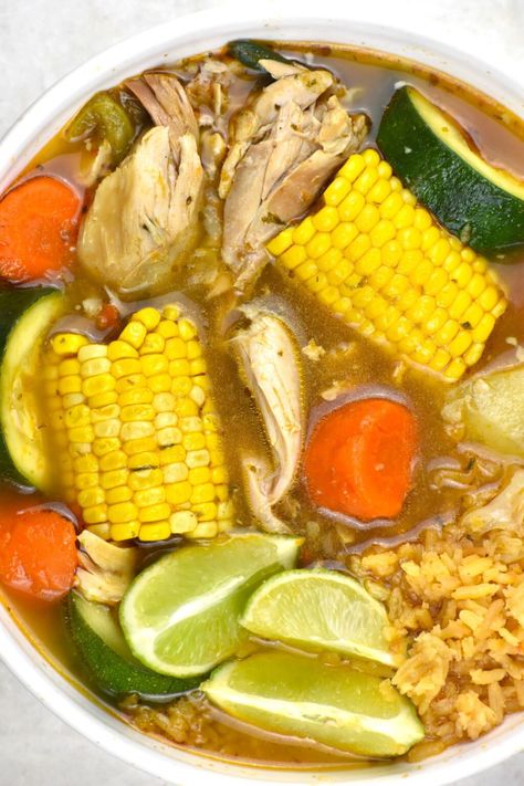 This Caldo de Pollo, or Mexican Chicken Soup, is brimming with simple flavors and loaded with fresh veggies. It's great any time of the year! Chicken Soup Veggies, Chicken And Veggie Soup Recipes, Chicken Caldo Soup, Vegetable Soup Mexican, Mexican Chicken Vegetable Soup, Spanish Chicken Soup Recipes, Green Chili Posole Chicken, Meat Ball Soup Mexican, Crockpot Mexican Chicken Soup