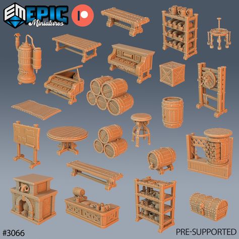 3D file Tavern Equipment Scatter ‧ DnD Miniature ‧ Tabletop Miniatures ‧ Gaming Monster ‧ 3D Model ‧ RPG ‧ DnDminis ‧ STL FILE 🎲 ・3D print design to download・Cults Fantasy Buildings, Miniature Gaming, Toy Boat, Dnd Miniatures, The Sunrise, Tabletop Rpg, Miniature Toys, Tabletop Games, Role Playing