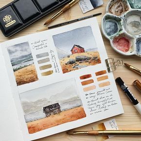 Color Study Sketchbook, Png Landscape, Voyage Sketchbook, Watercolor Studies, Artist Journal, Watercolor Journal, Watercolor Sketchbook, Watercolor Paints, 수채화 그림