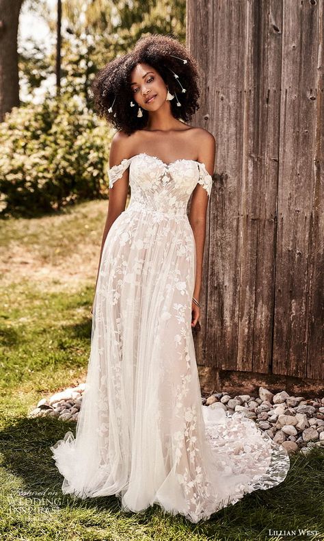 lillian west fall 2021 bridal off shoulder straps sweetheart neckline fully embellished a line ball gown wedding dress chapel train (1) mv -- Lillian West Fall 2021 Wedding Dresses | Wedding Inspirasi #wedding #weddings #bridal #weddingdress #weddingdresses #bride #fashion #label:LillianWest #season:Fall/Winter #week:322021 #year:2021 ~ Lillian West Bridal, Lillian West Wedding Dress, Bohemian Beach Wedding Dress, Bohemian Gown, Gonna In Tulle, Stile Boho Chic, Backless Bridal Gowns, Lillian West, Net Dress