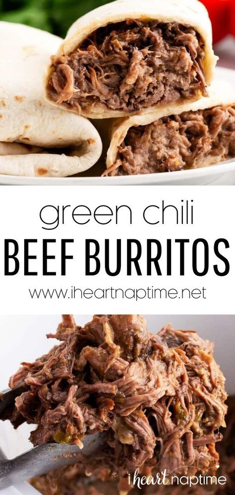 Shredded Beef Green Chili Burritos, Chuck Roast Burritos, Chili Burrito Recipe, Green Chile Burritos, Green Chili Beef, Green Chili Burritos, Chili Burritos, Burritos Recipes, Burritos Beef