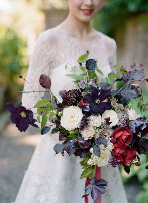 Best of 2018 | 23 of our favourite bridal bouquets via Magnolia Rouge Red And Purple Wedding, Italian Inspired Wedding, Wedding Burgundy, Tropical Wedding Flowers, Beach Wedding Flowers, Wedding Bouquets Bride, Purple Wedding Flowers, Red And Purple, Castle Wedding